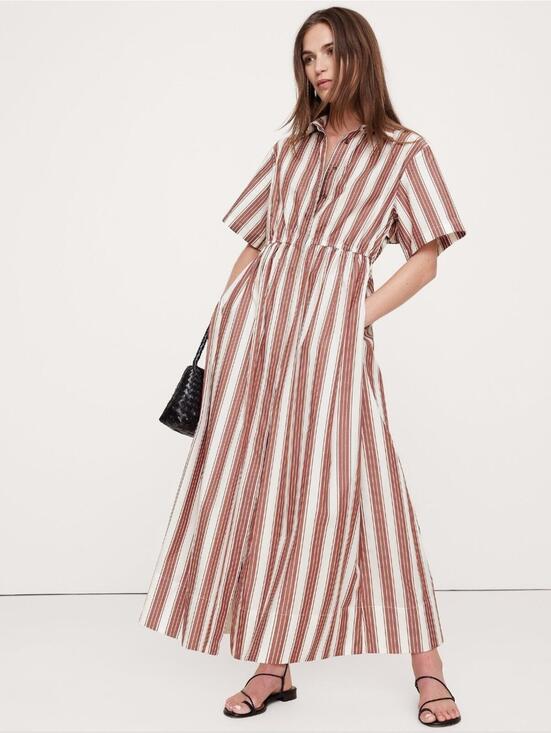 Banana Republic Dresses & Skirts - Banana Republic Cotton Poplin Open-Back Shirt Dress Red Stripe dressy SMALL